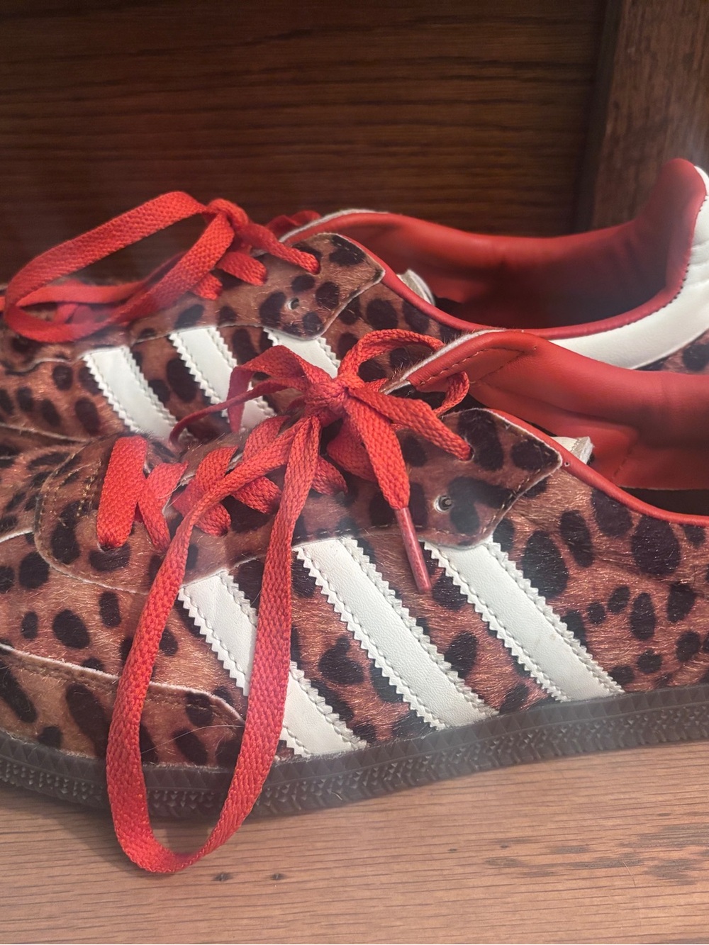 adidas Leopard Print Samba Sneakers in Brown, Red, White - Picture 2 of 5
